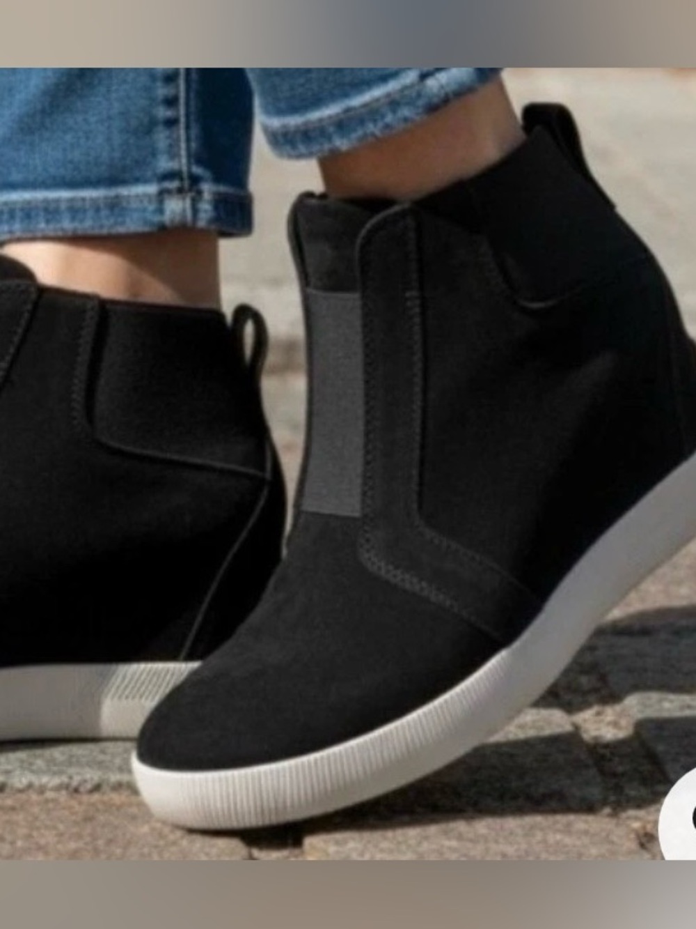 Sorel Out N About Pull-On Wedge Sneaker Women 8.5 Black Waterproof Suede Bootie